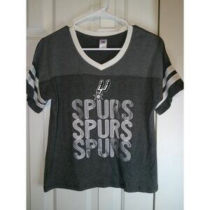 NBA Spurs T-Shirt V-Neck Short Sleeve Gray‎ White Stripes Women's Size S